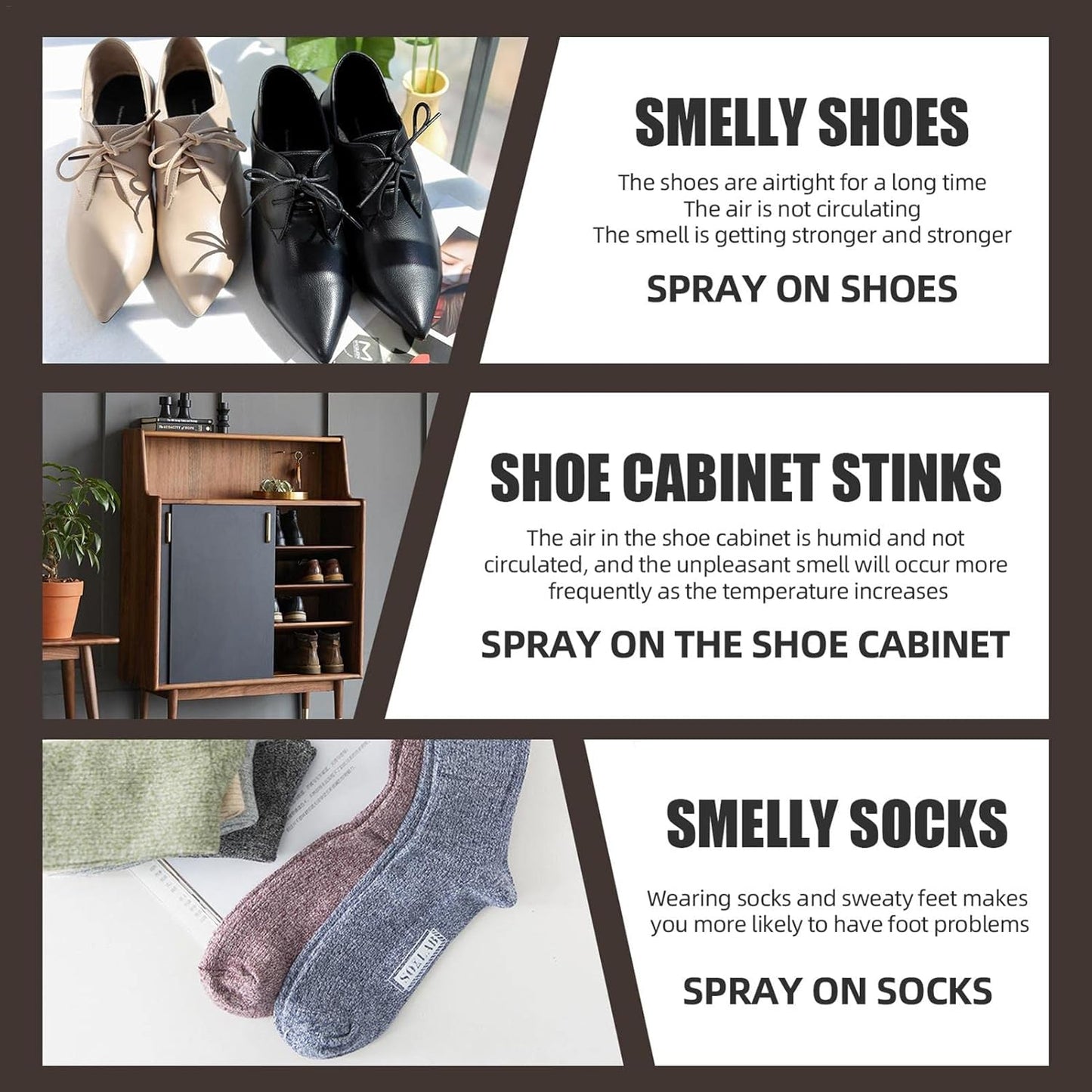 Fusiongadgetspk foot deodorant odor spray bottle with nozzle, designed to eliminate foot odor and freshen footwear.