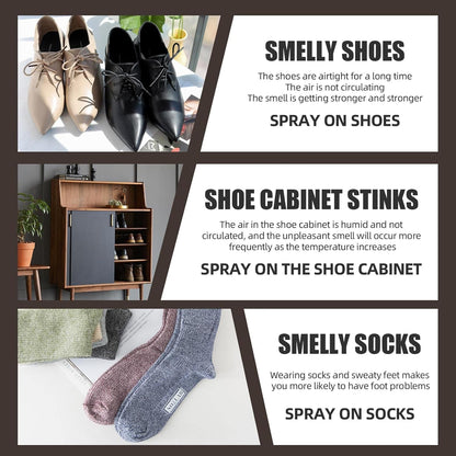 Fusiongadgetspk foot deodorant odor spray bottle with nozzle, designed to eliminate foot odor and freshen footwear.